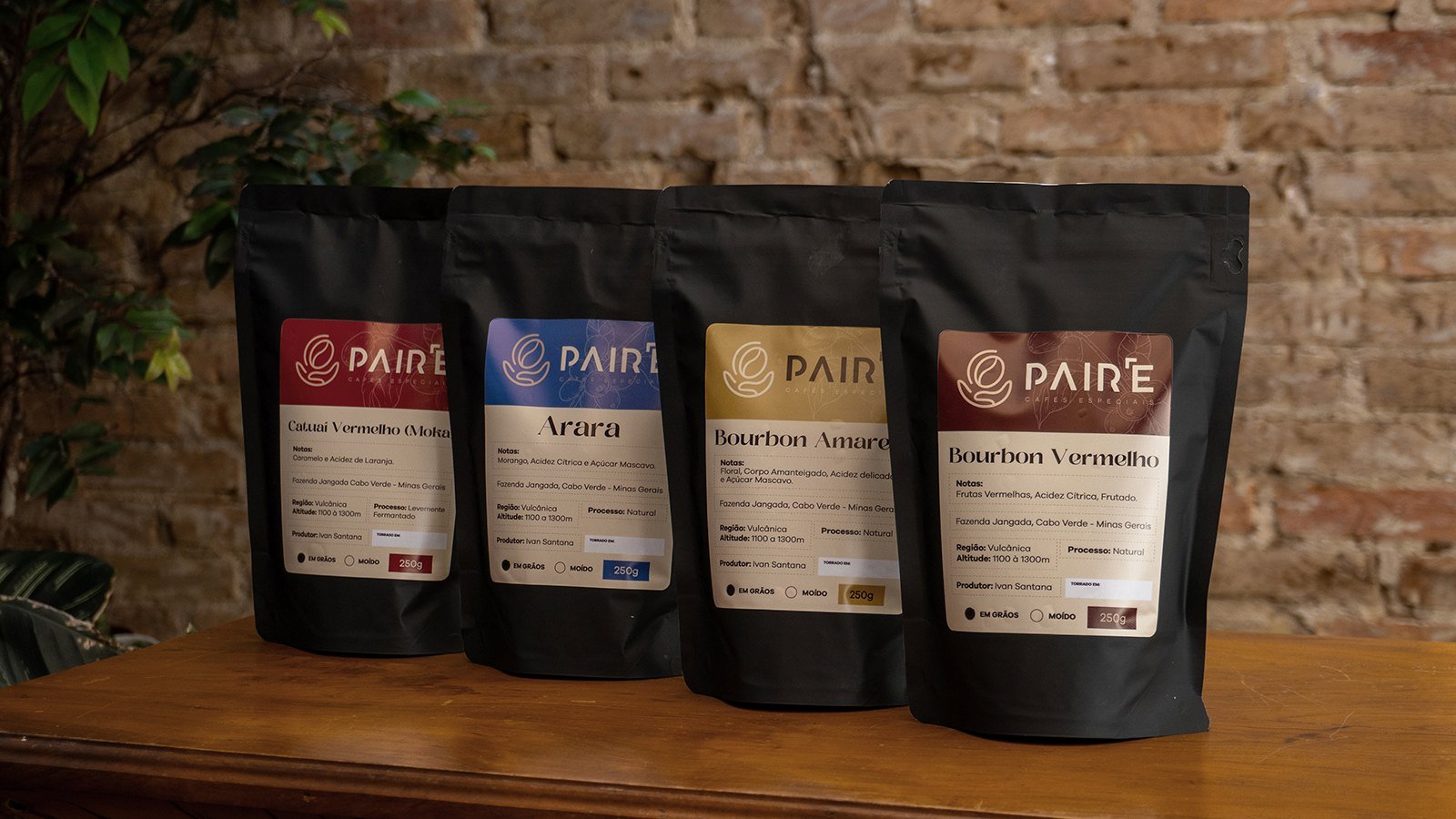 Mockup da identidade visual de Pairê Cafés Especiais